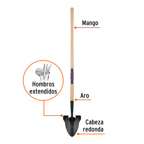 Pala redonda Classic Gardener, mango 45', Truper | PRL-CG | 17204