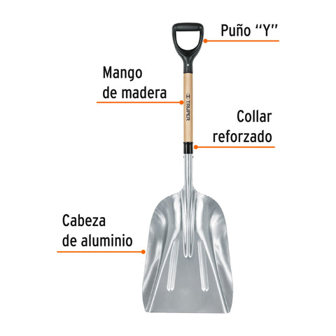 Pala sanitaria cabeza #15 de aluminio, puño 'Y', mango 27' | PALY-12 | 17232