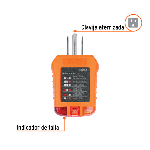 Probador de tomacorriente, corriente alterna, Truper | PROCO-C | 17241