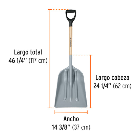 Pala sanitaria cabeza plástica, puño 'Y', mango 27', Truper | PAPLA-12 | 17252
