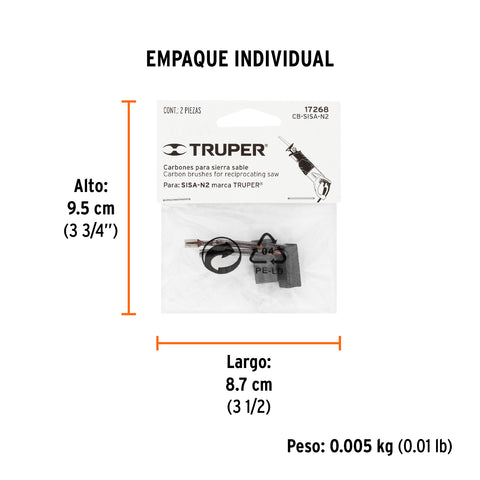 Bolsa con 2 carbones de repuesto para SISA-N2, TRUPER | CB-SISA-N2 | 17268