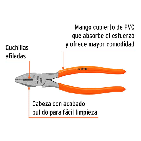 Pinza para electricista 8' mango de PVC, Truper | T200-8 | 17308