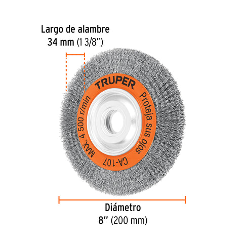 Carda alambre ondulado 8' x 3/4' para esmeril, Truper | CA-107 | 17524