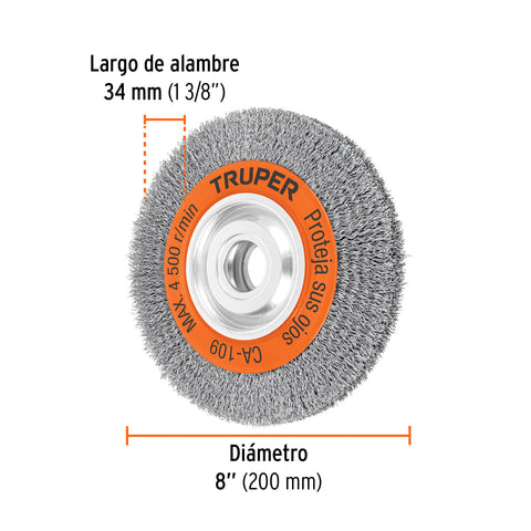 Carda alambre ondulado 8' x 1' para esmeril, Truper | CA-109 | 17526