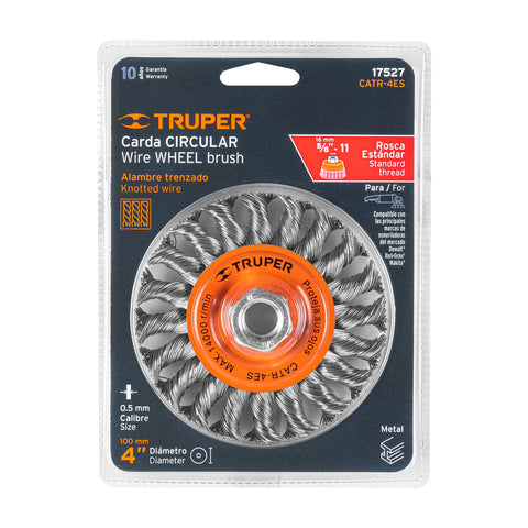 Carda circular 4' alambre trenzado, eje 5/8'-11, Truper | CATR-4ES | 17527