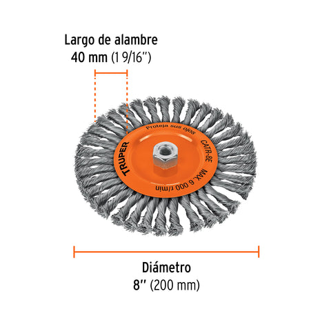 Carda circular 8' alambre trenzado, eje 5/8'-11, Truper | CATR-8E | 17528
