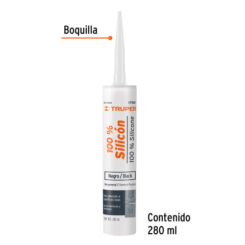 Sellador negro 100% silicón de 280 ml, Truper | SIL-100N | 17561