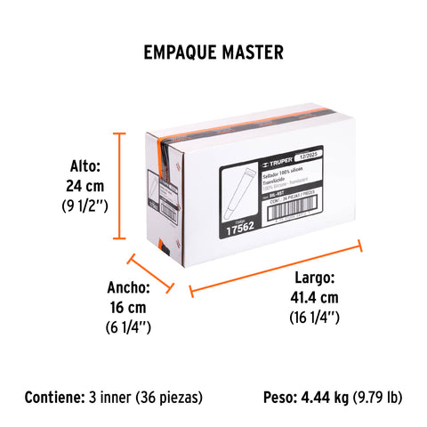 Sellador transparente 100% silicón de 85 g, Truper | SIL-85T | 17562
