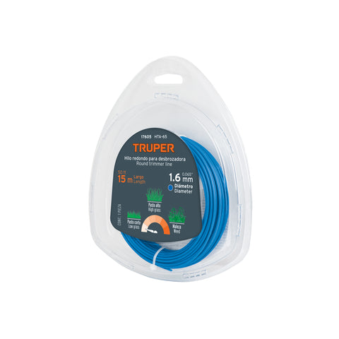 Hilo redondo, para desbrozadora, 1.6mm x 15m, blíster TRUPER | HTA-65 | 17605
