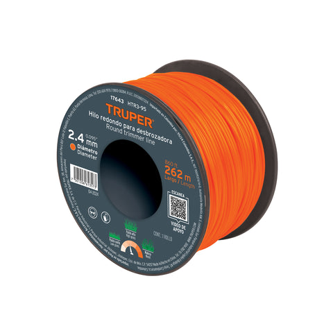 Hilo redondo, para desbrozadora, 2.4mm x 262m,carrete,TRUPER | HTR3-95 | 17643