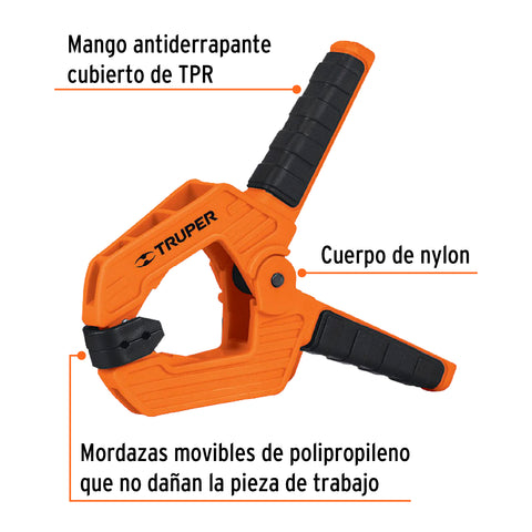 Prensa de resorte de 4', cuerpo de nylon con mango de TPR | PRE-4 | 17700