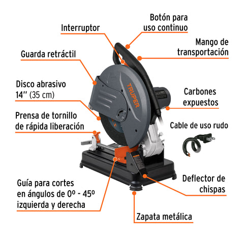 Tronzadora / cortadora de metales 14', mango recto, 2200 W | CM-14N2 | 17733