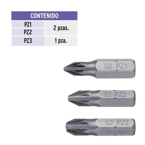 Estuche con 5 puntas pozidriv combinadas largo 1', Expert | PUDE-2001 | 17798