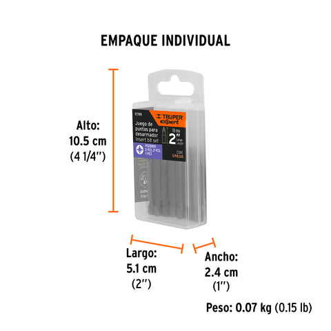 Estuche con 5 puntas pozidriv combinadas largo 2', Expert | PUDE-2002 | 17799