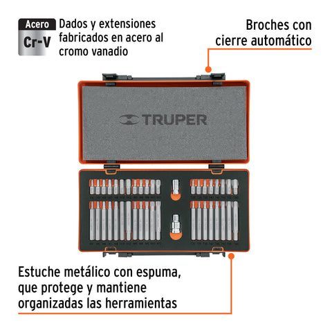 Juego 42 puntas 1/2' y 3/8' de 75 y 30 mm estuche metálico | PUN-42X | 17809
