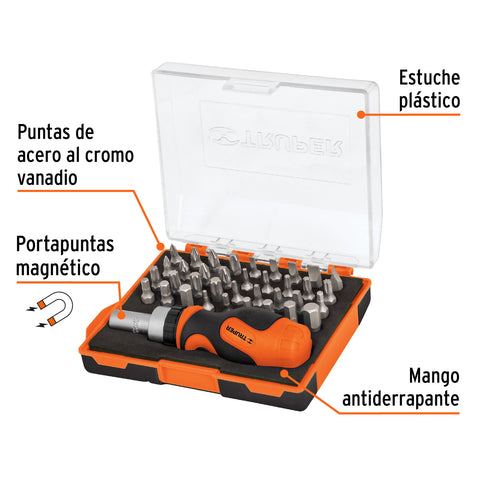 Desarmador tipo trompo con matraca y 36 puntas, Truper | DTROM-37 | 17845