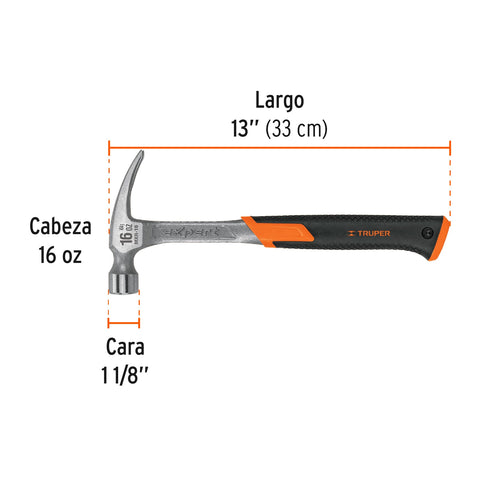 Martillo forjado 16 oz uña recta, mango con neopreno, Expert | MXR-16 | 17857