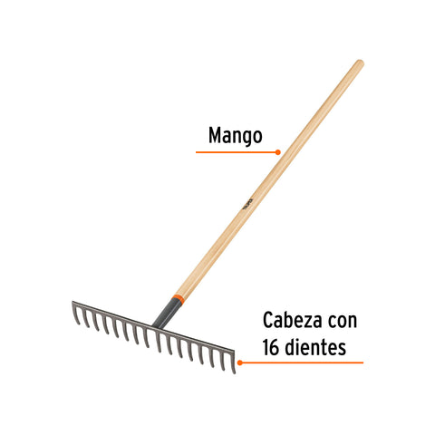 Rastrillo recto de 16 dientes, mango de 60', Truper | R-16M | 17880