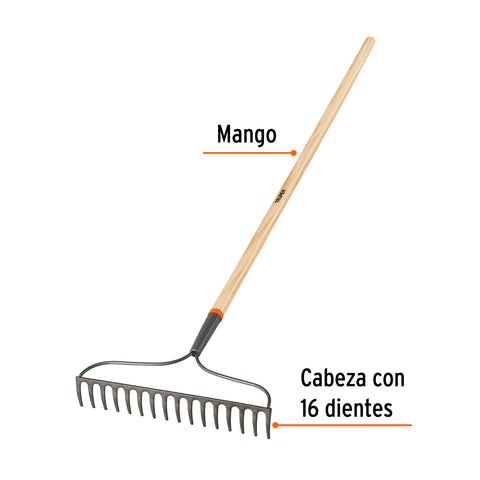 Rastrillo jardinero Classic, 16 dientes, mango 54', Truper | R-16AM | 17882
