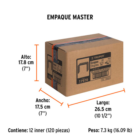 Caja con 1000 grapas 1/4' corona 11.3 mm para ET-21, Truper | ET-21-1/4 | 17970