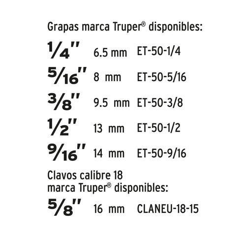 Engrapadora / clavadora tipo pistola uso rudo, Truper | ET-50X | 17981