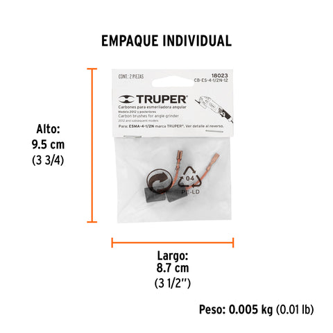 Bolsa con 2 carbones de repuesto para ESMA-4-1/2N, TRUPER | CB-ES-4-1/2N-12 | 18023