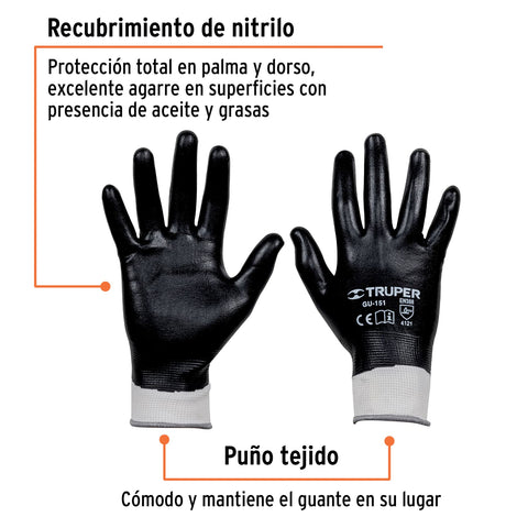 Guantes de poliéster recubiertos de nitrilo, CH, TRUPER | GU-151 | 18025