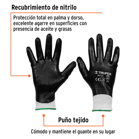 Guantes de poliéster recubiertos de nitrilo, G, TRUPER | GU-153 | 18027