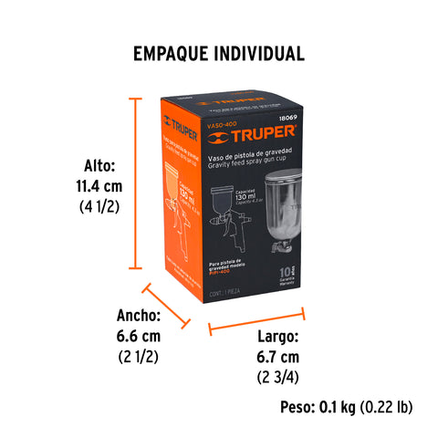 Vaso aluminio de repuesto para PIPI-400, TRUPER | VASO-400 | 18069