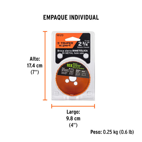 Brocasierra bimetálica 2-3/4', Truper Expert | COBI-2-3/4 | 18120