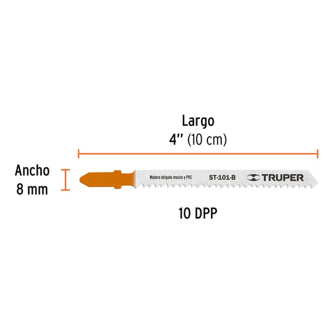 Blíster con 5 seguetas 10 DPP zanco 'T' corte recto madera | ST-101-B | 18124