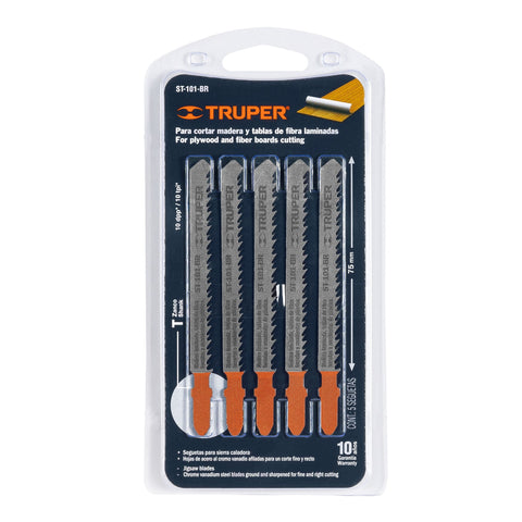 Blíster con 5 seguetas 10 DPP zanco 'T' corte recto triplay | ST-101-BR | 18125
