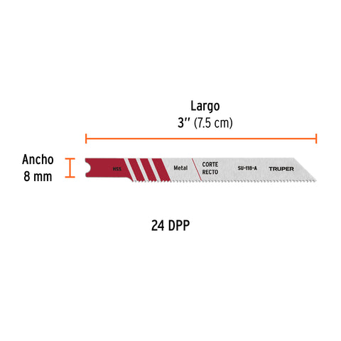 Blíster con 5 seguetas 24 DPP zanco 'U' corte recto metal | SU-118-A | 18138
