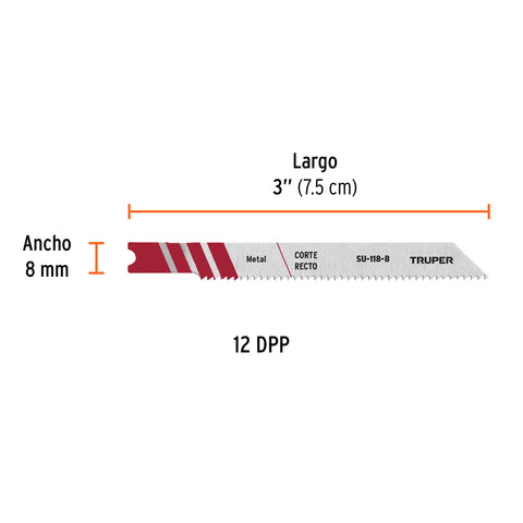 Blíster con 5 seguetas 12 DPP zanco 'U' corte recto metal | SU-118-B | 18139