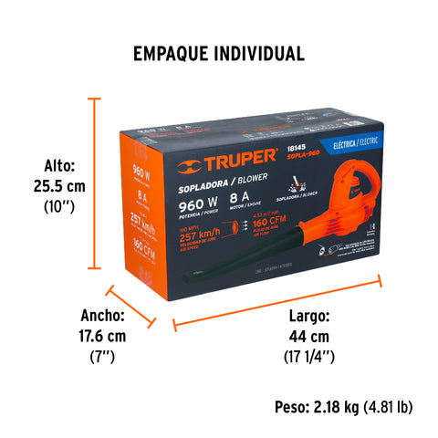 Sopladora eléctrica de 960 W, Truper | SOPLA-960 | 18145