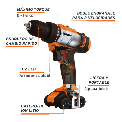 Taladro 3/8', 12V, 1 batería 2Ah, PRO | TALI-12A2 | 18153