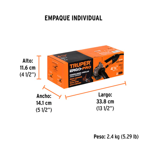 Esmeriladora angular 4-1/2', 850W, TRUPER ERGO PRO | ERGO-4580 | 18156