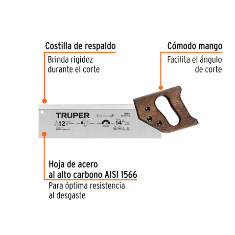 Serrucho de costilla 14' Diamante, 12 DPP, TRUPER | STCX-14 | 18166