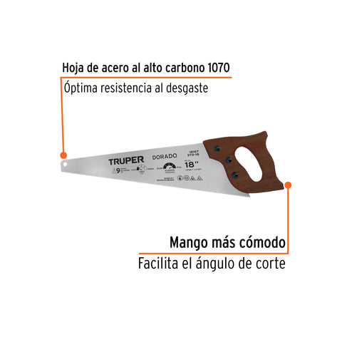 Serrucho 18' Dorado, 9 DPP, Truper | STD-18 | 18167