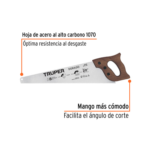 Serrucho 20' Dorado, 8 DPP, Truper | STD-20 | 18168