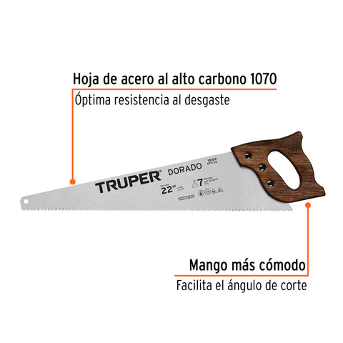 Serrucho 22' Dorado, 7 DPP, Truper | STD-22 | 18169
