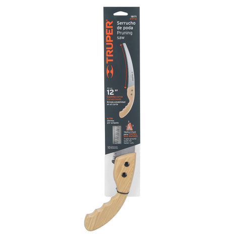 Serrucho de poda 12',hoja curva,6 DPP, mango madera, TRUPER | STP-12 | 18171
