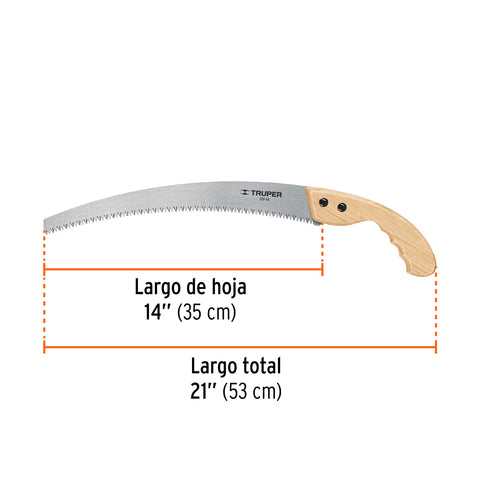 Serrucho de poda 14',hoja curva,6 DPP, mango madera, TRUPER | STP-14 | 18172