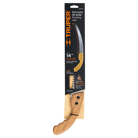 Serrucho de poda 14',hoja curva,6 DPP, mango madera, TRUPER | STP-14 | 18172