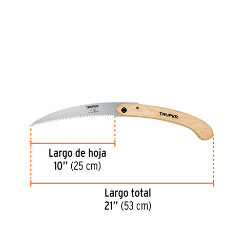 Serrucho plegable 10' hoja curva 6 DPP, mango madera, Truper | STP-12PL | 18178