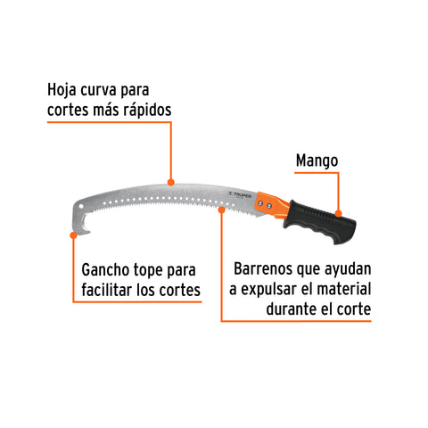 Serrucho de poda 14' c/gancho,curvo,5 DPP,mango Comfort Grip | STP-16X | 18179