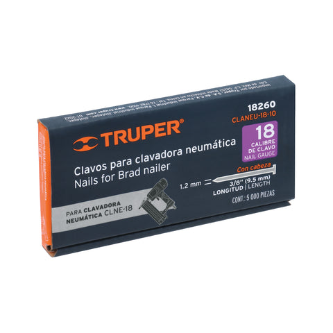 Caja con 5000 clavos calibre 18, 10 mm para CLNE-18, Truper | CLANEU-18-10 | 18260