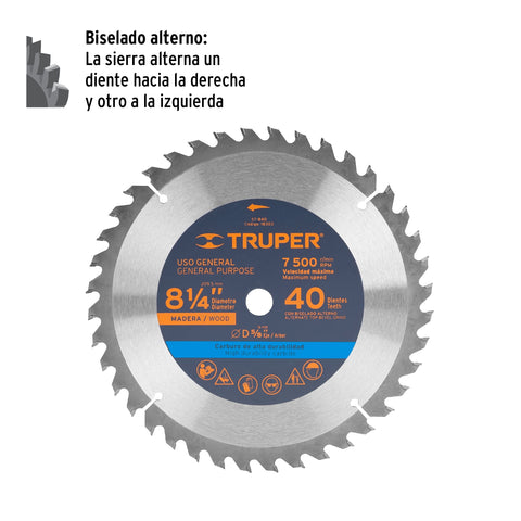 Disco sierra 8-1/4' para madera, 40 dientes centro 5/8' | ST-840 | 18303