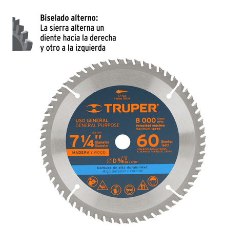 Disco sierra 7- 1/4' para madera, 60 dientes centro 5/8' | ST-760 | 18324