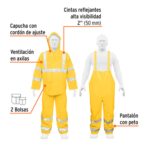 Conjunto impermeable doble capa amarillo con reflejante, XG | TRA-REF-XL | 18418
